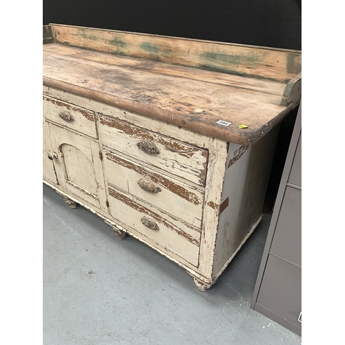 395 - VICTORIAN PINE KITCHEN BASE WITH 7 DRAWERS AND CENTRAL DOOR TO BASE - A/F H39