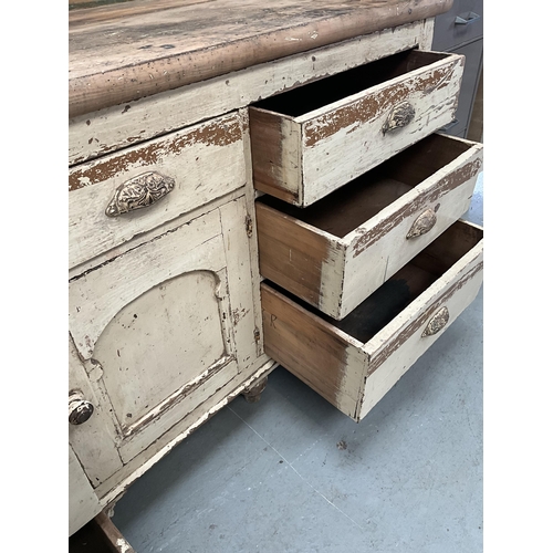 395 - VICTORIAN PINE KITCHEN BASE WITH 7 DRAWERS AND CENTRAL DOOR TO BASE - A/F H39