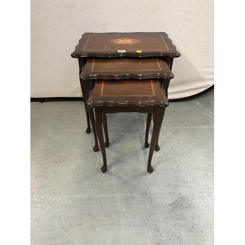 408 - REPRODUCTION MAHOGANY INLAID NEST OF TABLES H21