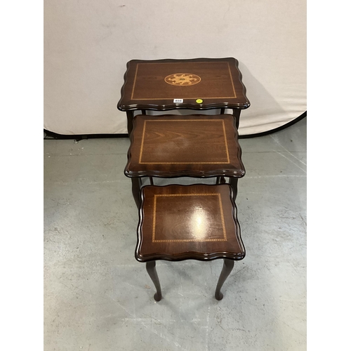 408 - REPRODUCTION MAHOGANY INLAID NEST OF TABLES H21