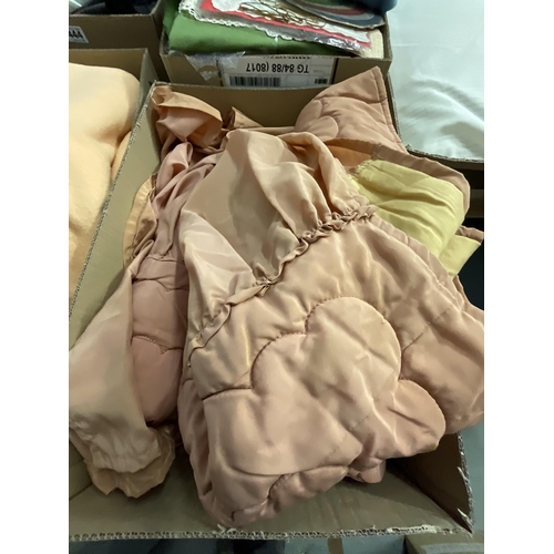 444 - 10 BOXES OF LINEN, BLANKETS, QUILTS, ETC