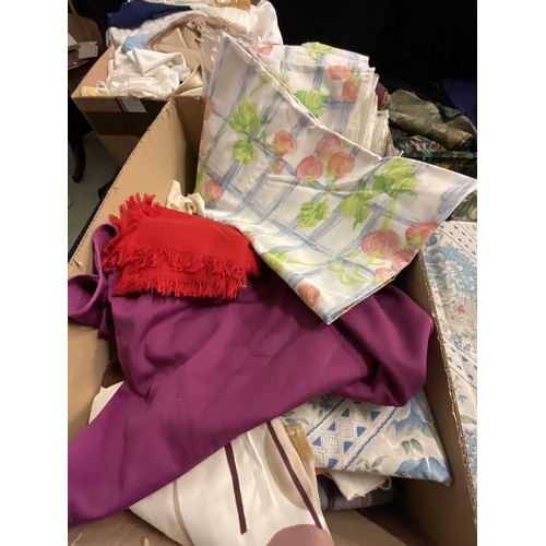 444 - 10 BOXES OF LINEN, BLANKETS, QUILTS, ETC