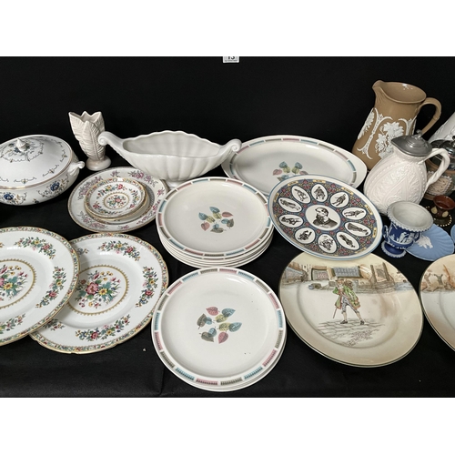 13 - 2 BOXES OF VICTORIAN AND LATER CHINA TO INCLUDE PORTMEIRION, JASPER WEDGWOOD,, LAMBETH DOULTON ETC