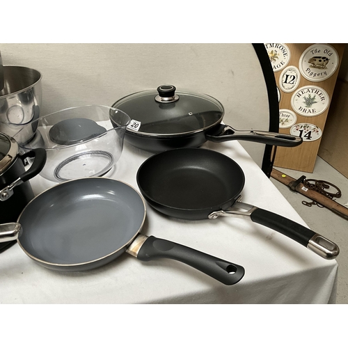 20 - BOX OF KITCHENWARE TO INCLUDE KENWOOD MIXER, STAINLESS STEEL PANS ETC *****KENWOOD MIXER WITHDRAWN**... 