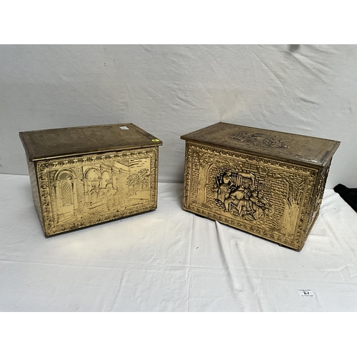 21 - 2 BRASS COVERED BOXES H 12