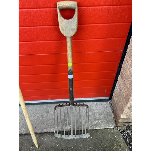 4 - VINTAGE STAMPED BRADES BEET FORK - WORMED TO HANDLE AND HAY RAKE