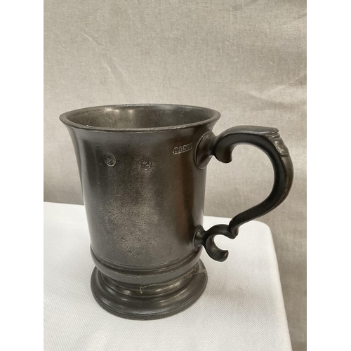 32 - BOX OF PEWTER ITEMS TO INCLUDE COFFEE POTS AND TANKARDS