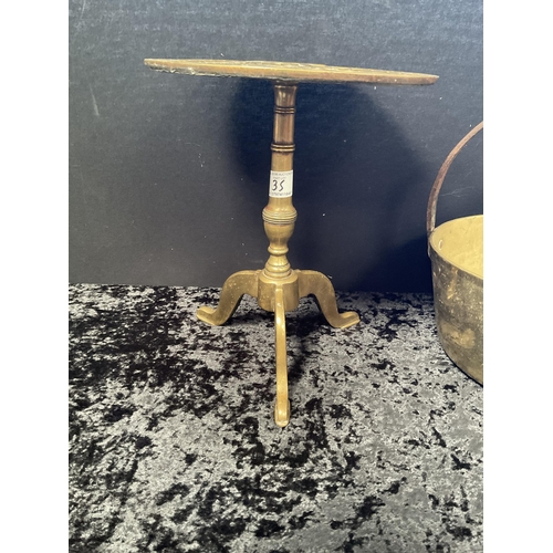 35 - VICTORIAN BRASS JAM PAN AND LARGE BRASS TRIVET - H 12