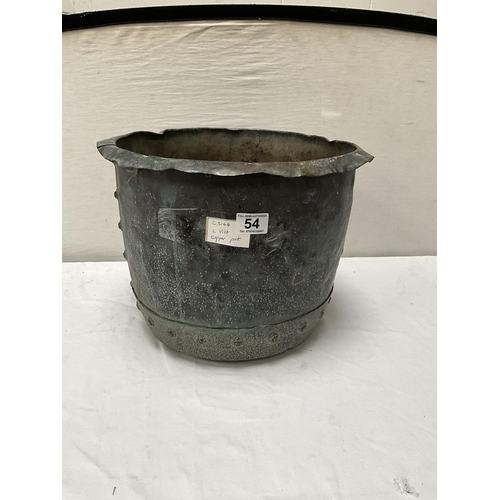 54 - EARLY COPPER RIVETED POT OR JARDINIERE H 12