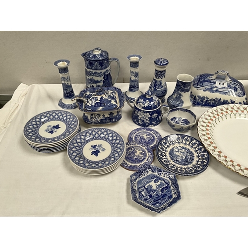 58 - 2 BOXES OF BLUE & WHITE CHINA TO INCLUDE SPODE ETC