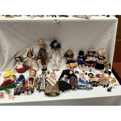 71 - BOX OF DOLLS KEYRINGS ETC