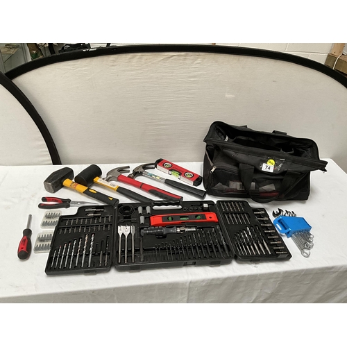 74 - TOOL BAG AND TOOLS TO INCLUDE DRILL KIT ETC