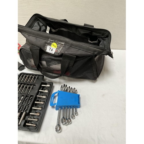 74 - TOOL BAG AND TOOLS TO INCLUDE DRILL KIT ETC