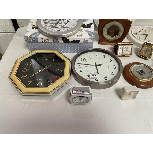 79 - BOX OF CLOCKS AND BAROMETERS