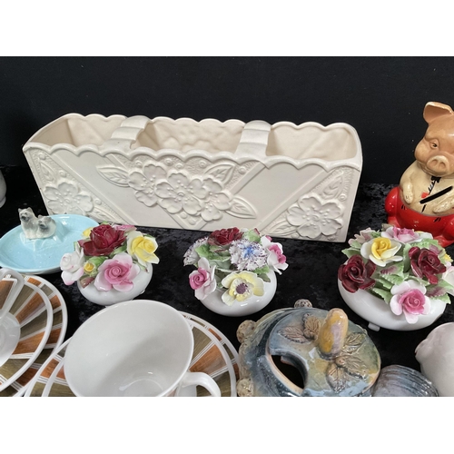 96 - 2 BOXES OF CHINA TO INCLUDE BESWICK FIGURES, DOLLS HOUSE CHINA, COLLECTORS TEAPOT ETC