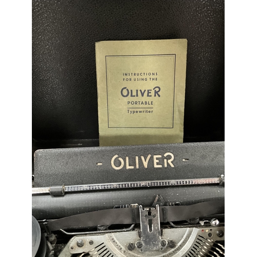 106 - BOX OF ENCYCLOPEDIA'S AND VINTAGE OLIVER PORTABLE TYPEWRITER