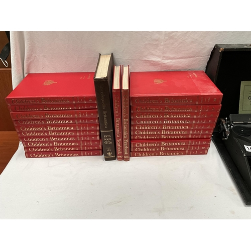 106 - BOX OF ENCYCLOPEDIA'S AND VINTAGE OLIVER PORTABLE TYPEWRITER