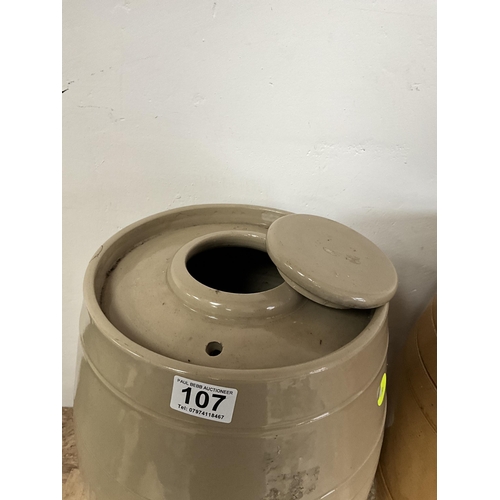 107 - 2 VINTAGE EARTHENWARE BARRELS H 17