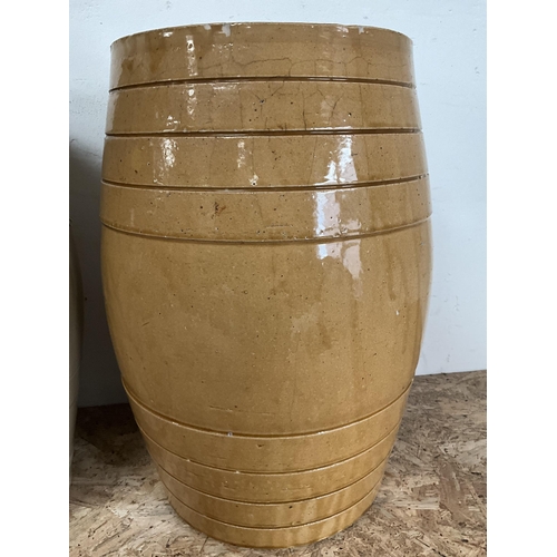 107 - 2 VINTAGE EARTHENWARE BARRELS H 17