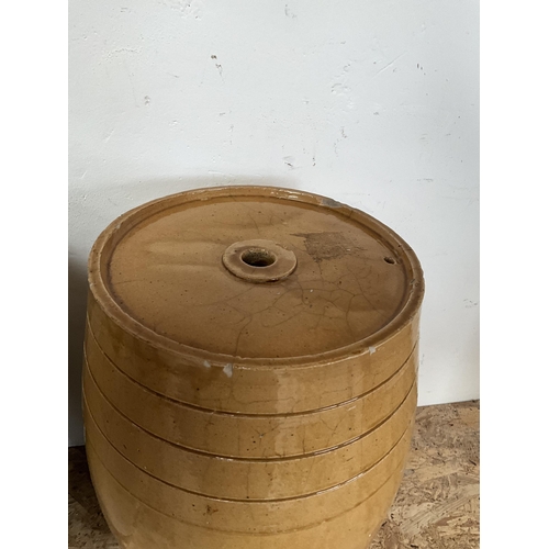 107 - 2 VINTAGE EARTHENWARE BARRELS H 17