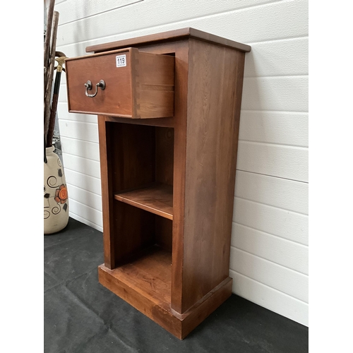 119 - REPRODUCTION MAHOGANY CABINET WITH DRAWER TO TOP AND OPEN SHELVED BASE