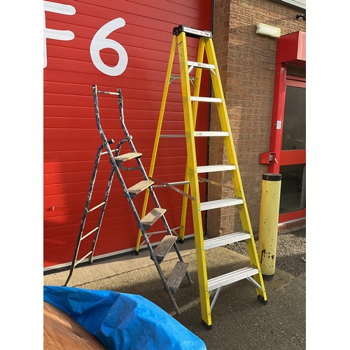 122 - LARGE PAIR OF COMMERCIAL STEP LADDERS AND 1 OTHER