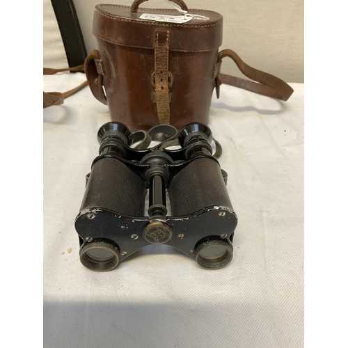 143A - 2 VINTAGE LEATHER CASED FIELD BINOCULARS