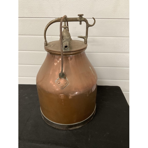 147 - VINTAGE COPPER AND STEEL MILK CHURN H 19