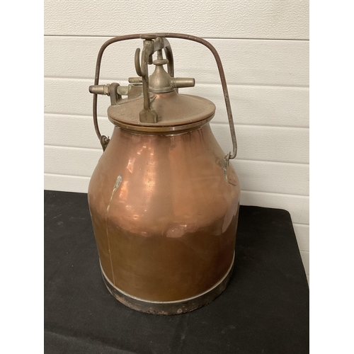 147 - VINTAGE COPPER AND STEEL MILK CHURN H 19