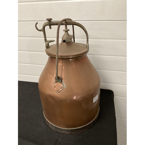 147 - VINTAGE COPPER AND STEEL MILK CHURN H 19