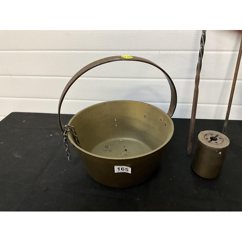 165 - VICTORIAN BRASS JAM PAN, BRASS COAL BUCKET ETC