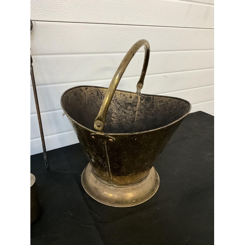 165 - VICTORIAN BRASS JAM PAN, BRASS COAL BUCKET ETC