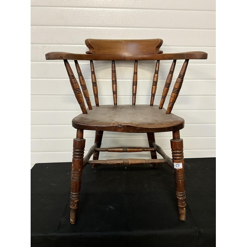 167 - PAIR OF OAK SMOKERS BOW ARMCHAIRS - STAMPED GLENISTER WYCOMBE