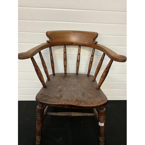 167 - PAIR OF OAK SMOKERS BOW ARMCHAIRS - STAMPED GLENISTER WYCOMBE