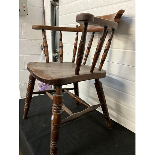 167 - PAIR OF OAK SMOKERS BOW ARMCHAIRS - STAMPED GLENISTER WYCOMBE