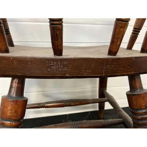 167 - PAIR OF OAK SMOKERS BOW ARMCHAIRS - STAMPED GLENISTER WYCOMBE