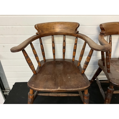 167 - PAIR OF OAK SMOKERS BOW ARMCHAIRS - STAMPED GLENISTER WYCOMBE