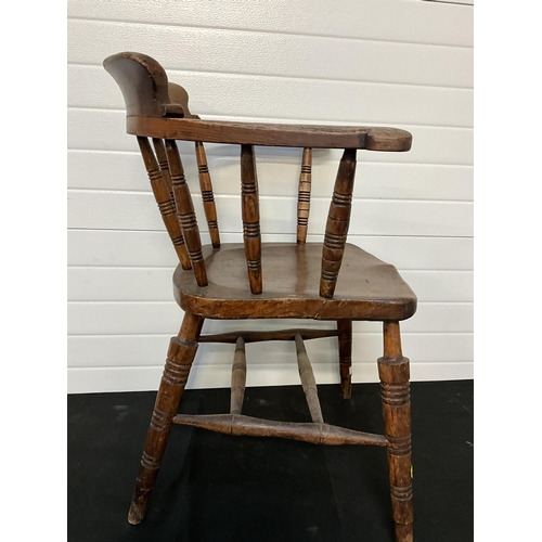 167 - PAIR OF OAK SMOKERS BOW ARMCHAIRS - STAMPED GLENISTER WYCOMBE