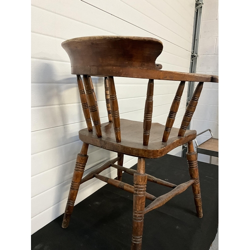 167 - PAIR OF OAK SMOKERS BOW ARMCHAIRS - STAMPED GLENISTER WYCOMBE