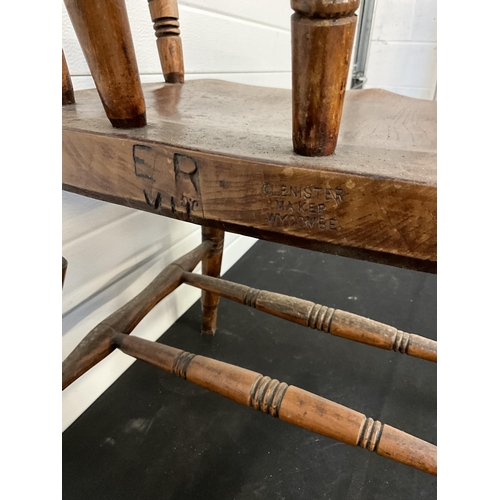 167 - PAIR OF OAK SMOKERS BOW ARMCHAIRS - STAMPED GLENISTER WYCOMBE