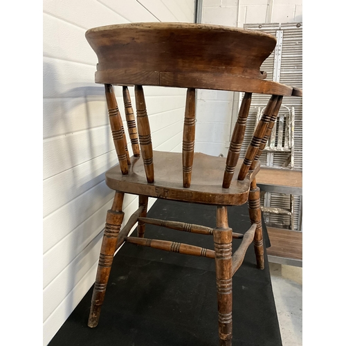 167 - PAIR OF OAK SMOKERS BOW ARMCHAIRS - STAMPED GLENISTER WYCOMBE