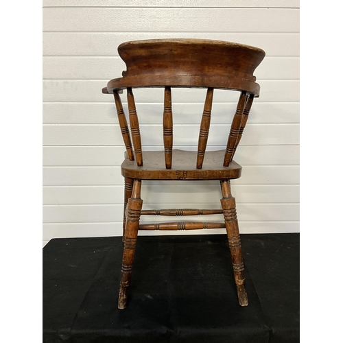 167 - PAIR OF OAK SMOKERS BOW ARMCHAIRS - STAMPED GLENISTER WYCOMBE