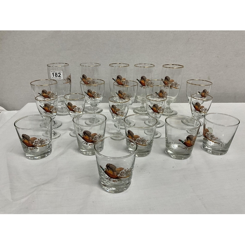 182 - QTY OF DRINKING GLASSES DECORATED WITH PHEASANTS