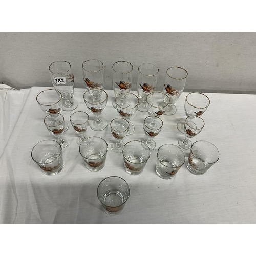 182 - QTY OF DRINKING GLASSES DECORATED WITH PHEASANTS