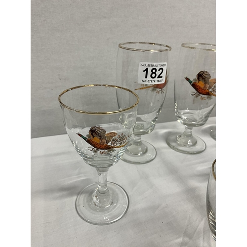 182 - QTY OF DRINKING GLASSES DECORATED WITH PHEASANTS