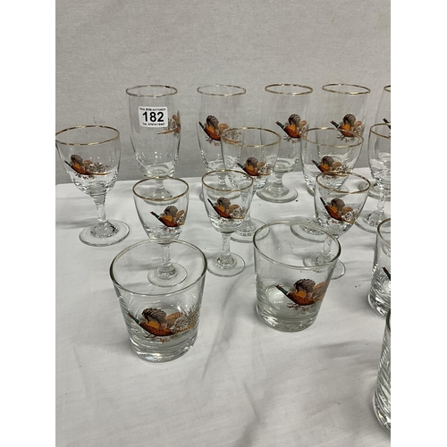 182 - QTY OF DRINKING GLASSES DECORATED WITH PHEASANTS