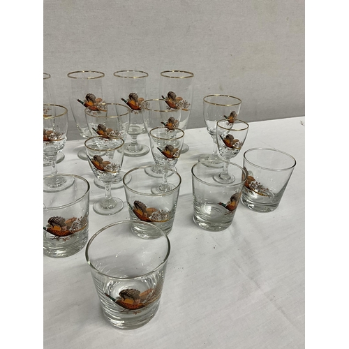 182 - QTY OF DRINKING GLASSES DECORATED WITH PHEASANTS