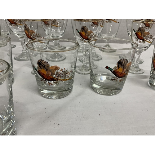 182 - QTY OF DRINKING GLASSES DECORATED WITH PHEASANTS