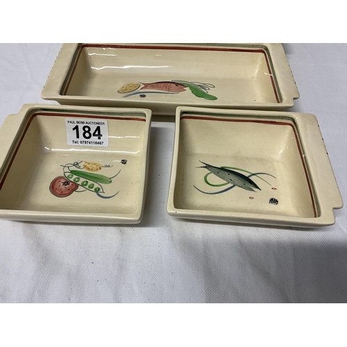 184 - SUSIE COOPER HORS D'OEUVRE DISHES AND 2 PIECES OF COPENHAGEN CHINA