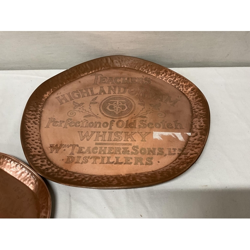 202 - 2 VINTAGE COPPER TEACHERS WHISKY ADVERTISING TRAYS